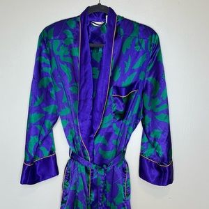 Vintage Victoria’s Secret Purple/Blue Green Leaf and Gold Dressing Gown Robe M/L